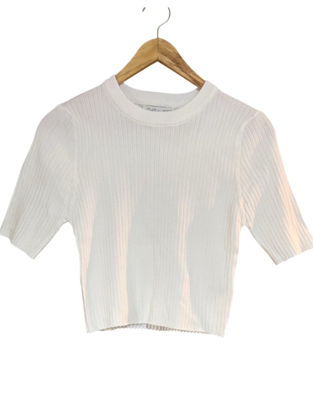 She + Sky white ribbed cropped crewneck sweater Women’s size large | c
